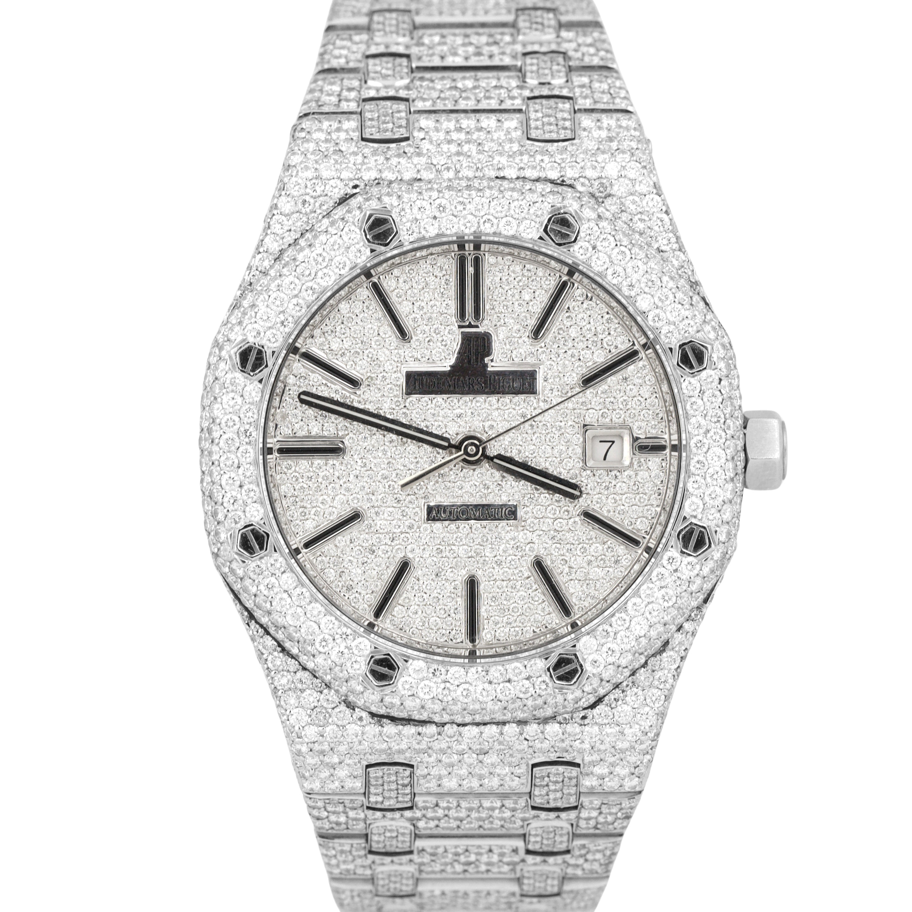 Audemars Piguet Royal Oak DIAMOND PAVE 41mm Stainless Steel Date Watch 15400ST