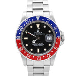 1984 VINTAGE Rolex GMT-Master GLOSSY PATINA Blue Red PEPSI Steel Date 16750