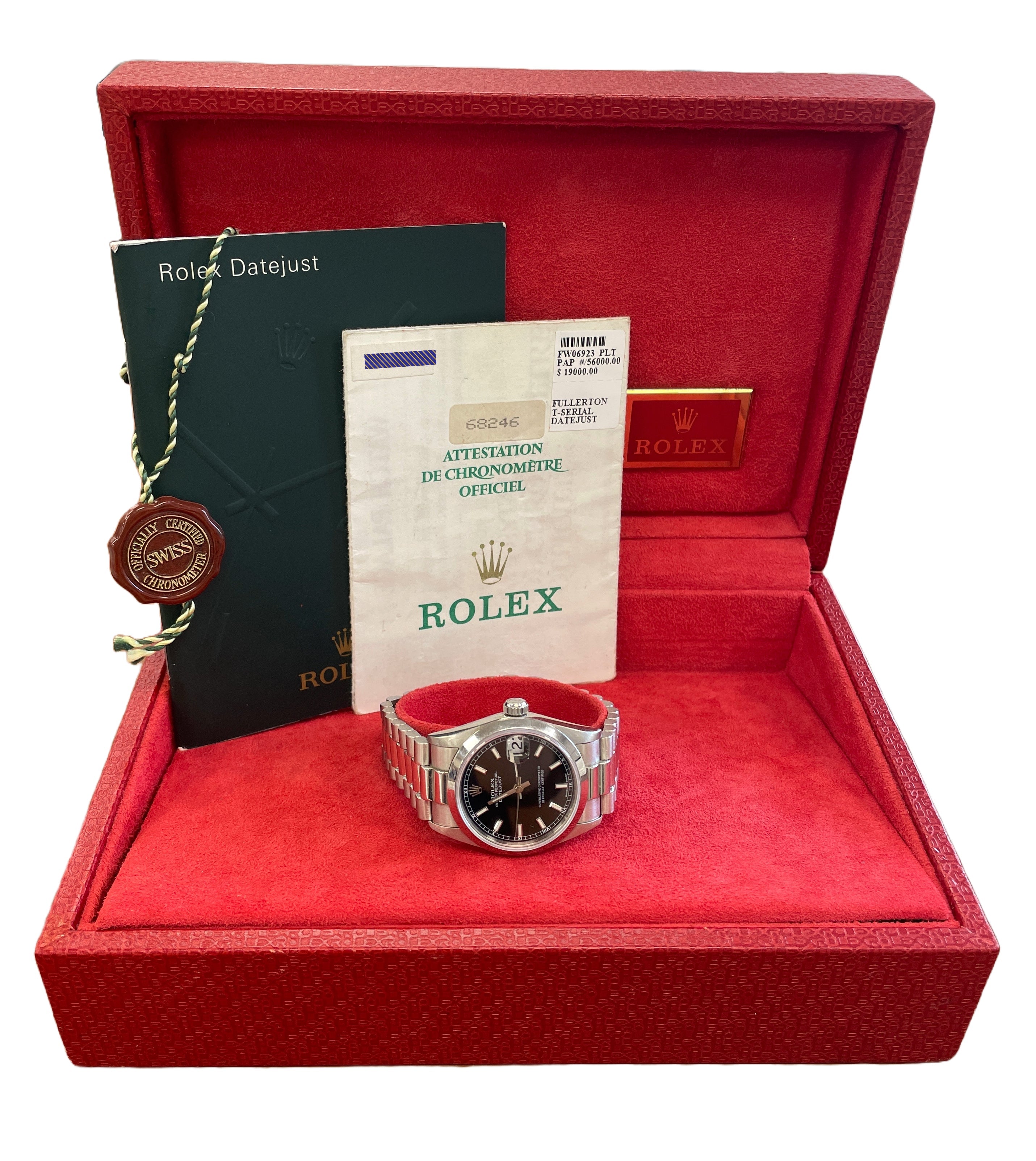 MINT PAPERS Rolex DateJust President Midsize PLATINUM Black 31mm 68246 BOX