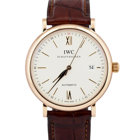 IWC Portofino 18K Rose Gold SILVER Brown Leather IW356504 Automatic 40mm BOX