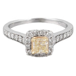 14k White Gold Princess Cut Fancy Yellow Diamond Halo Ring 0.75ctw sz 6.75