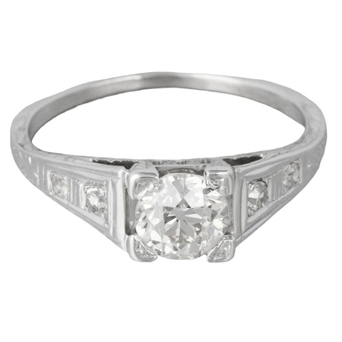 1930's Antique Art Deco 18k White Gold Diamond Engagement Ring 0.76ctw