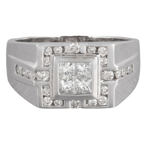 18k White Gold Four Stone Princess Cut Diamond Ring w/ accents 0.82ctw size 9.25