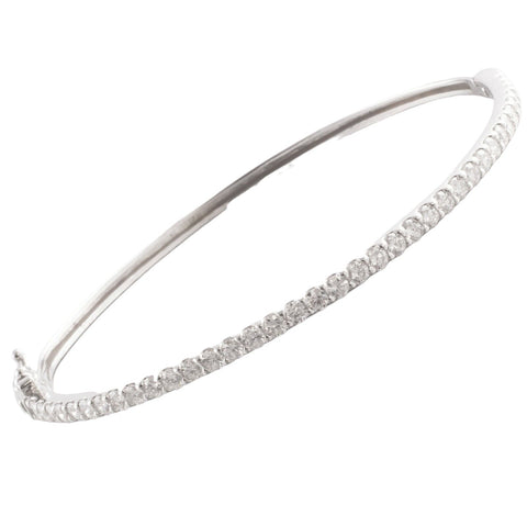 14k White Gold Hinged Halfway Diamond Bangle Bracelet  1.93ctw 10.3g