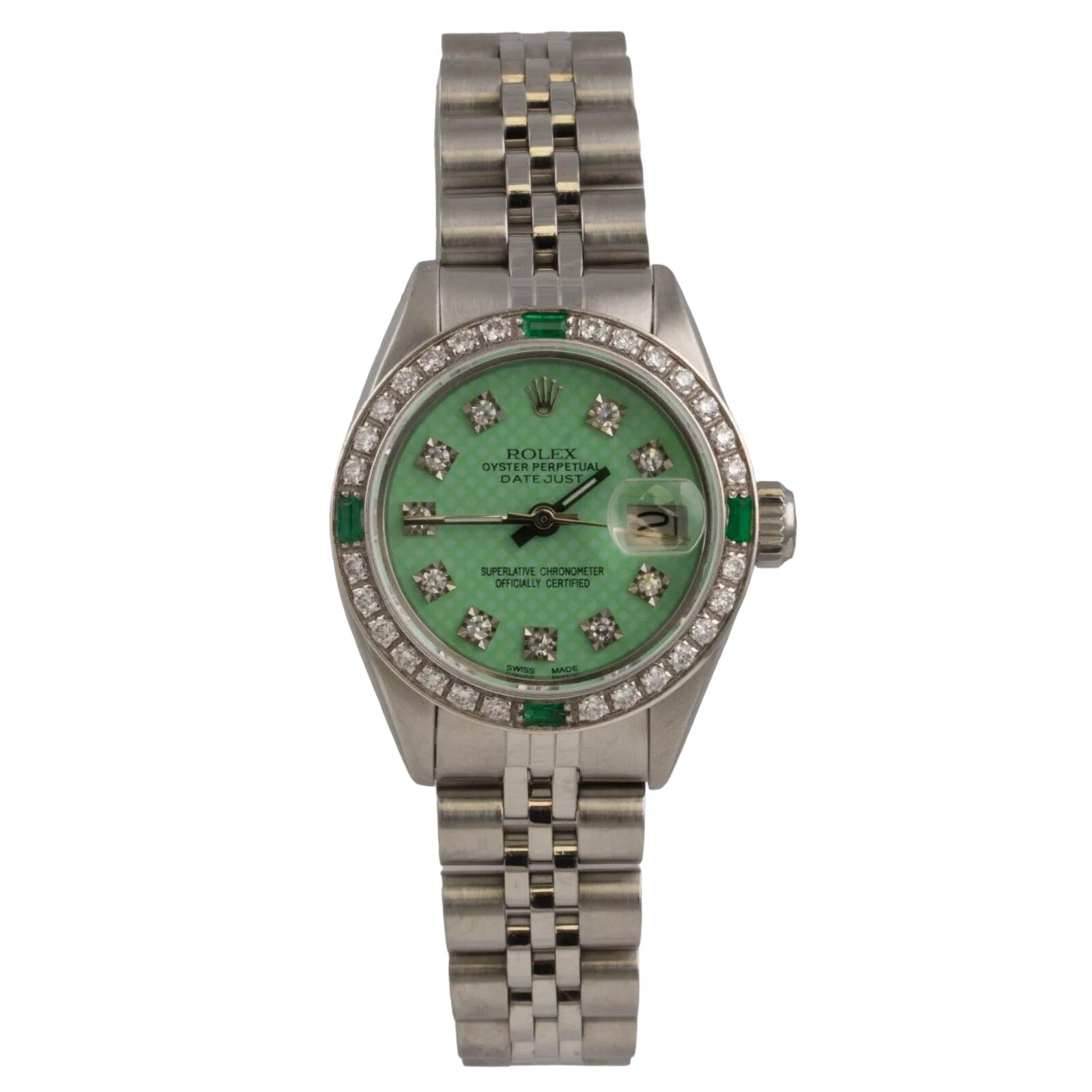 1978 Rolex Datejust 6916 Stainless Steel Green Emerald Diamond 26mm Ladies Watch