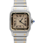 MINT Ladies Cartier Santos 29mm Patina Roman 18K Yellow Gold Steel Quartz 187901