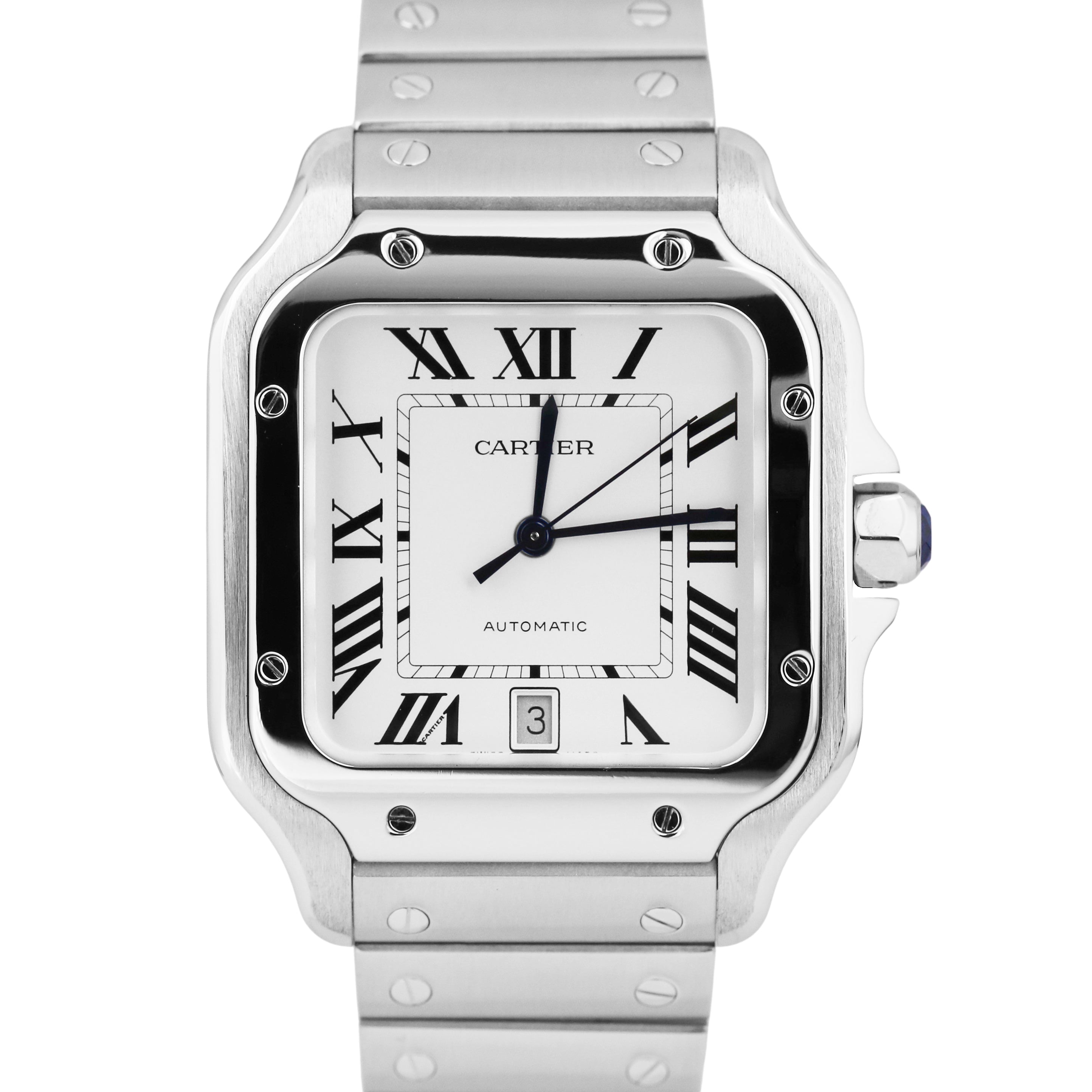 MINT Cartier Santos 39.8mm White Roman Automatic Stainless Steel 4072 WSSA0018