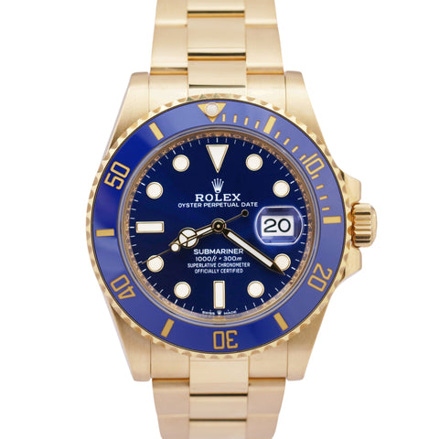 MINT 2022 PAPERS Rolex Submariner Date 41 18K Yellow Gold BLUE 126618 LB BOX