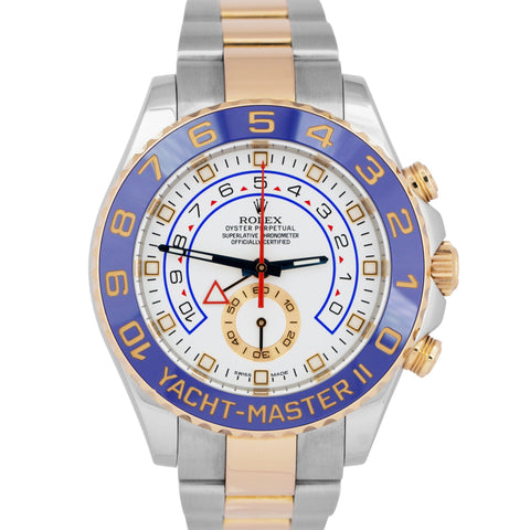 Men's Rolex Yacht-Master II 44mm BLUE HANDS 18K Rose Gold Stainless Steel 116681