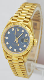 Rolex DateJust President 26mm Champagne Blue Diamond Dial 18K Yellow Gold 69178
