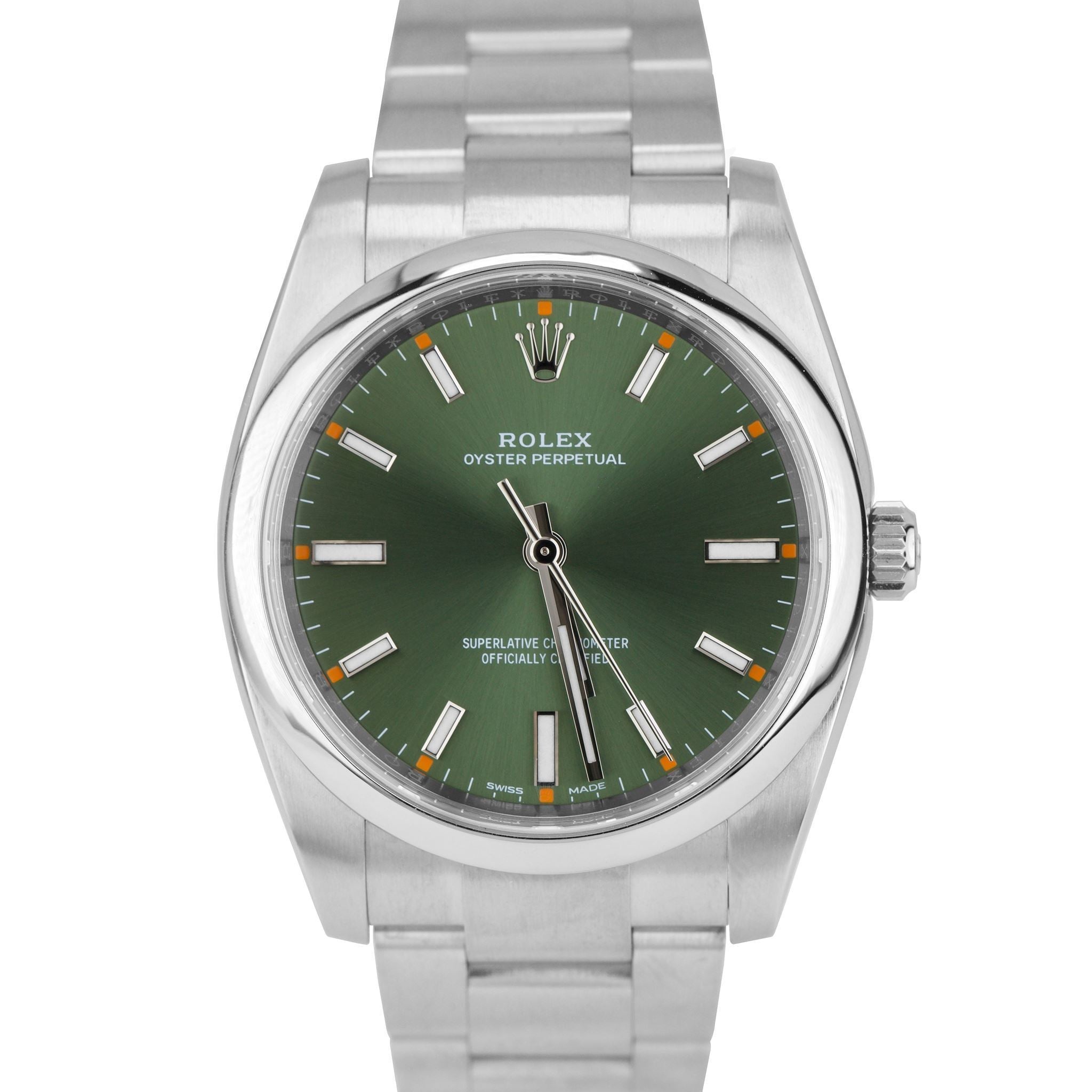 Rolex Oyster Perpetual Olive Green Stainless Steel 34mm Watch 114200 w/ BOX