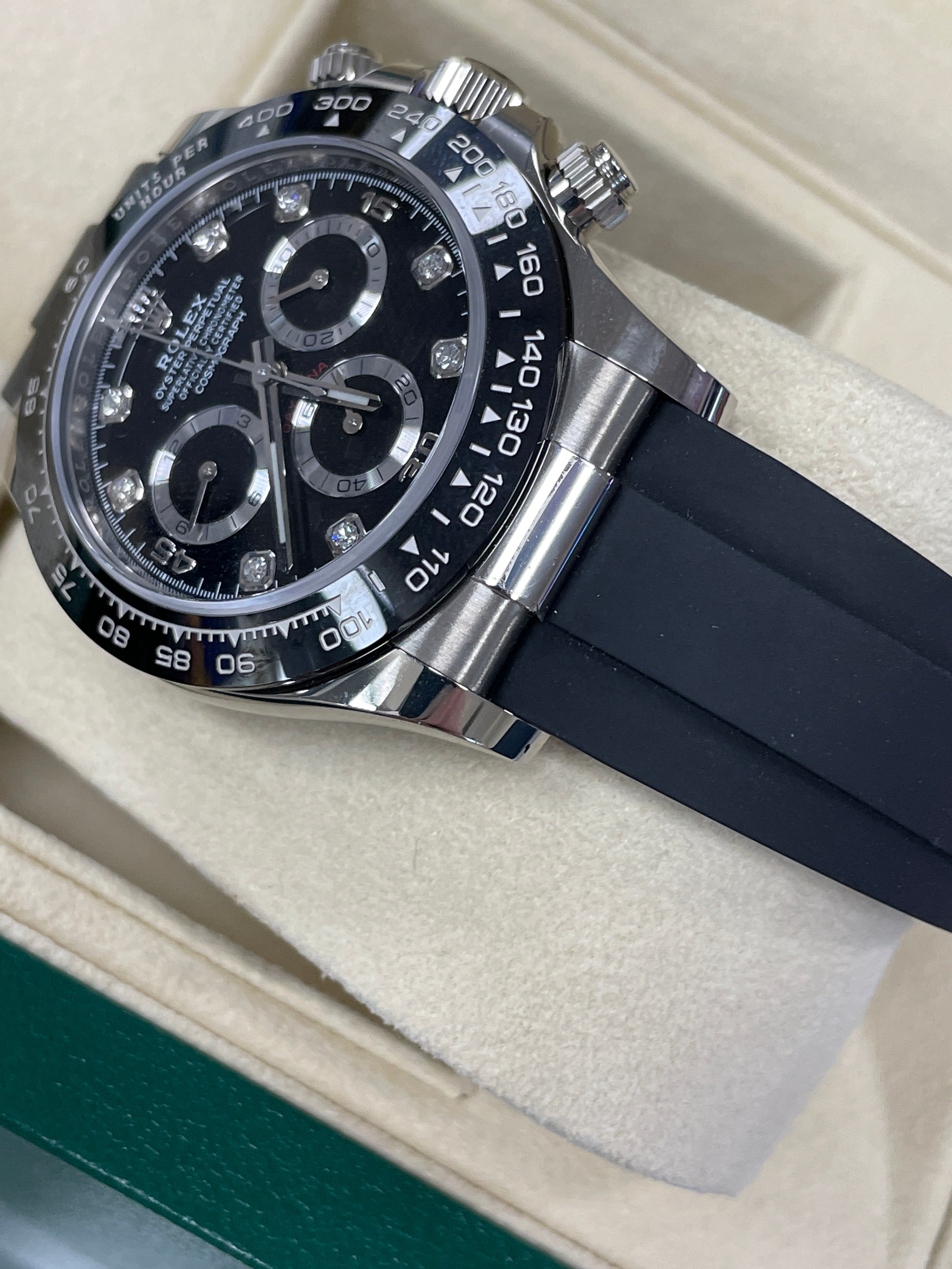 UNWORN 2021 Rolex Daytona 18K White Gold DIAMOND Chronograph 40mm Watch 116519