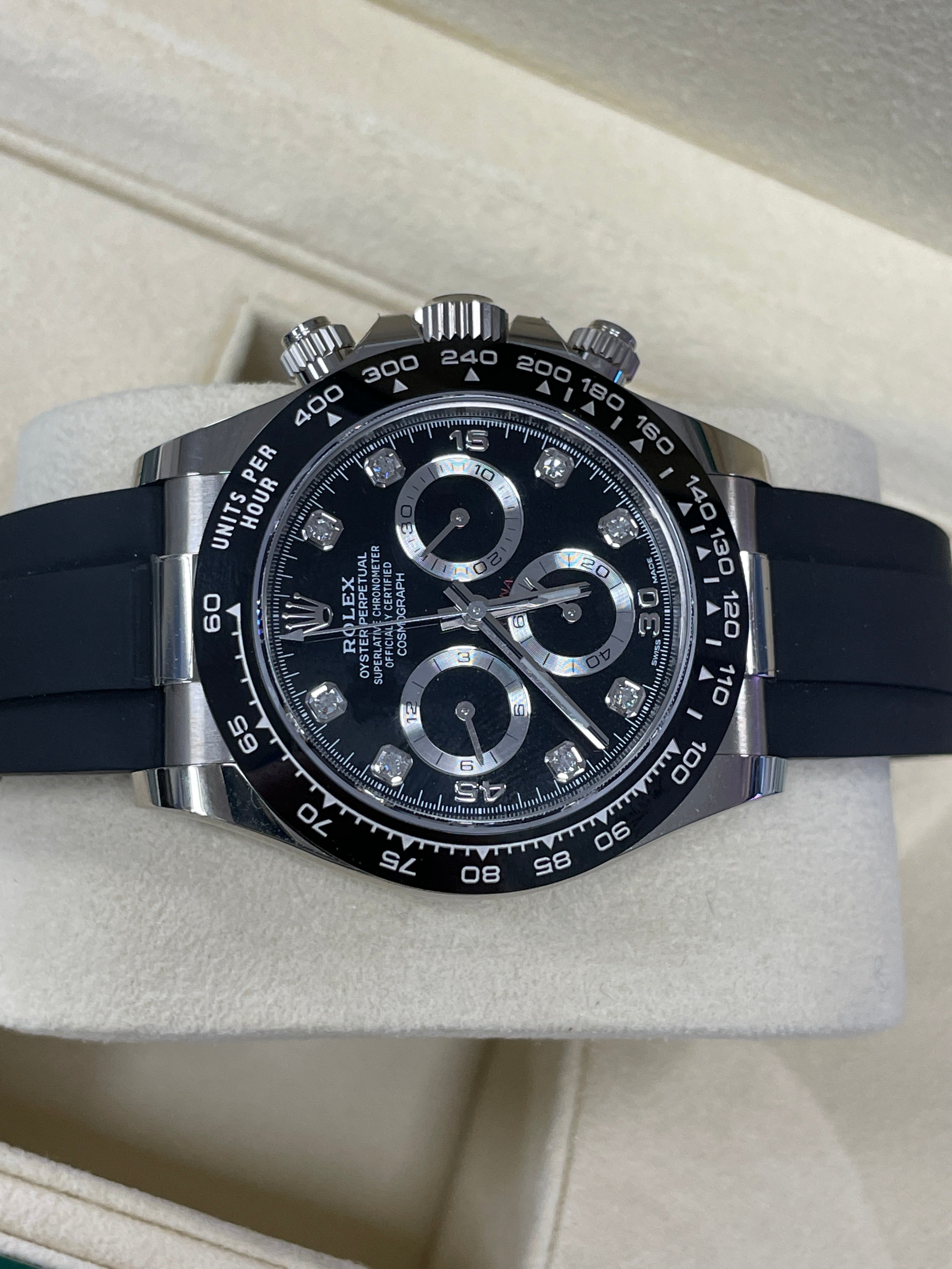 UNWORN 2021 Rolex Daytona 18K White Gold DIAMOND Chronograph 40mm Watch 116519