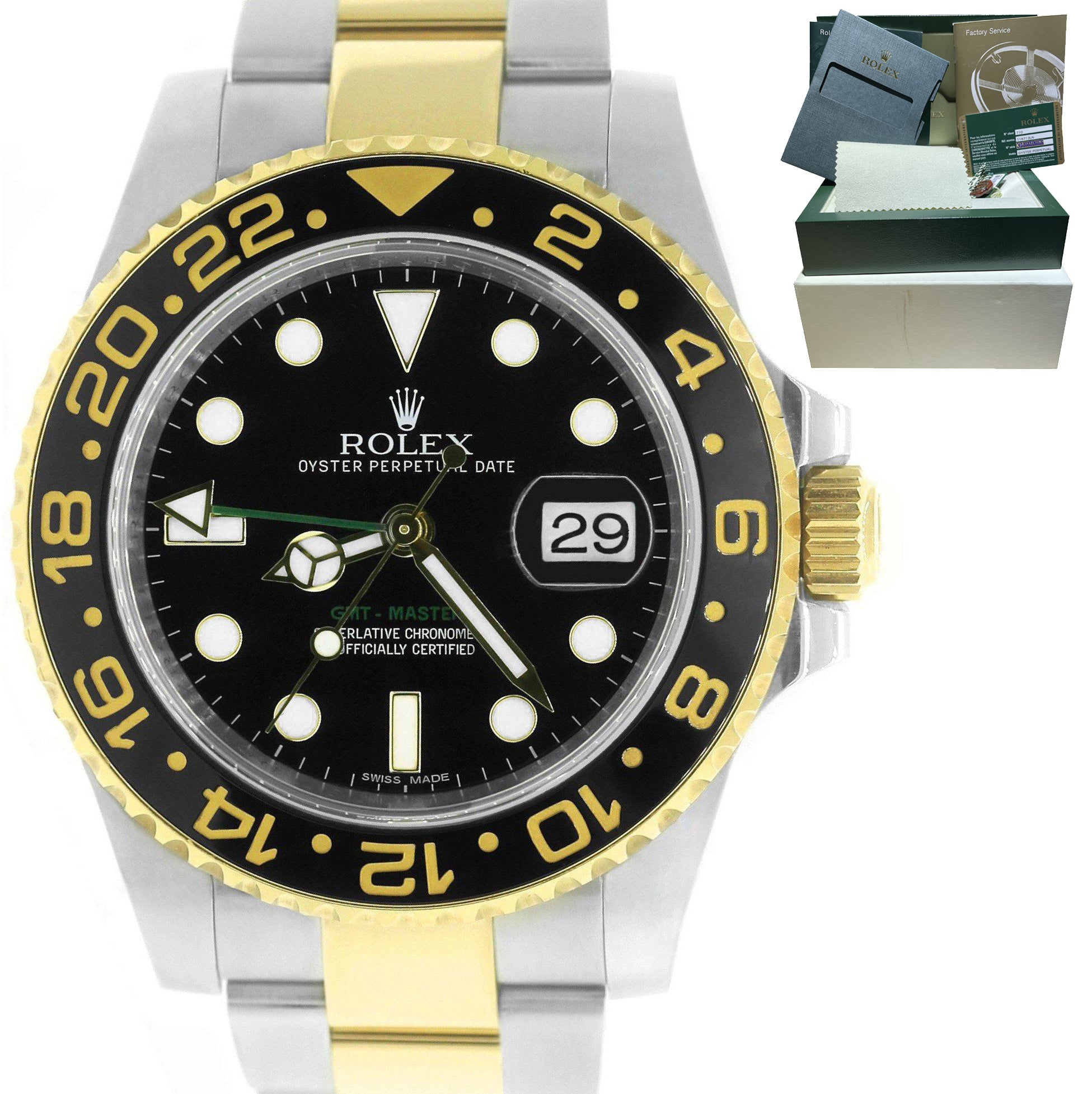 MINT Rolex GMT-Master II Ceramic Black Two-Tone Gold 40mm Watch FULL SET 116713