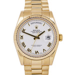 Rolex Day-Date President FAT BUCKLE White Roman 18K Gold REHAUT 36mm 118238 BOX