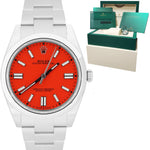 BRAND NEW 2021 Rolex Oyster Perpetual 41mm CORAL RED Oyster Steel Watch 124300