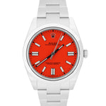 BRAND NEW 2021 Rolex Oyster Perpetual 41mm CORAL RED Oyster Steel Watch 124300