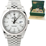 AUGUST 2022 Rolex DateJust 41 White 41mm Stainless 18K Jubilee Watch 126334 B+P