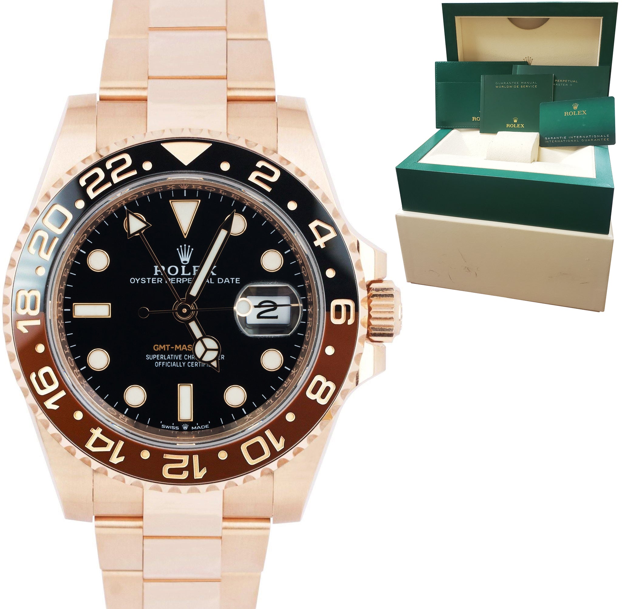 2022 Rolex GMT Master II Root Beer 18K Rose Gold 40mm Watch 126715 CHN