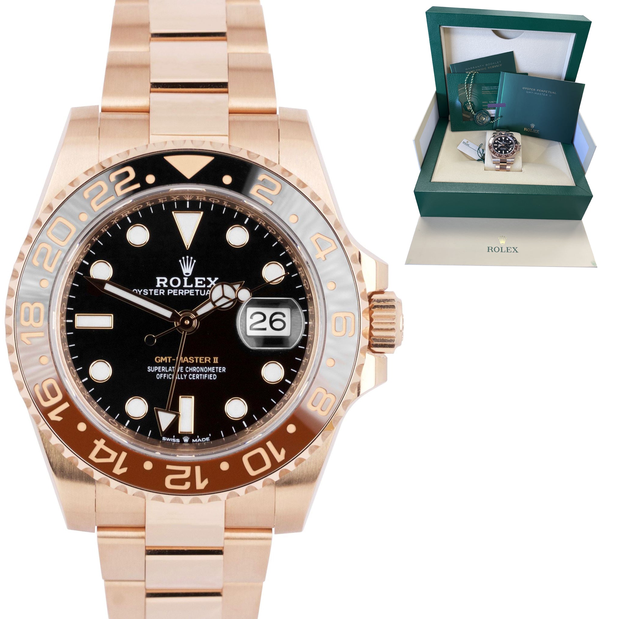 FEB 22 2022 NEW Rolex GMT Master II Root Beer 18K Rose Gold 126715 CHN