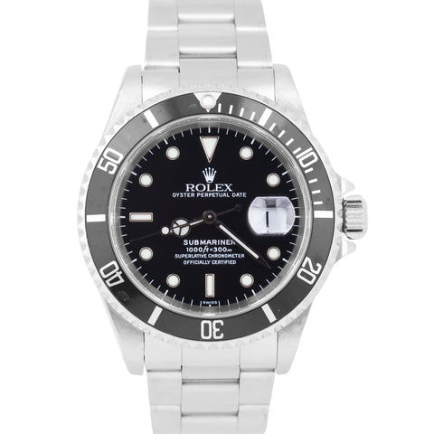Rolex Submariner Date Black SWISS ONLY Stainless Steel 40mm Oyster 16610 Watch