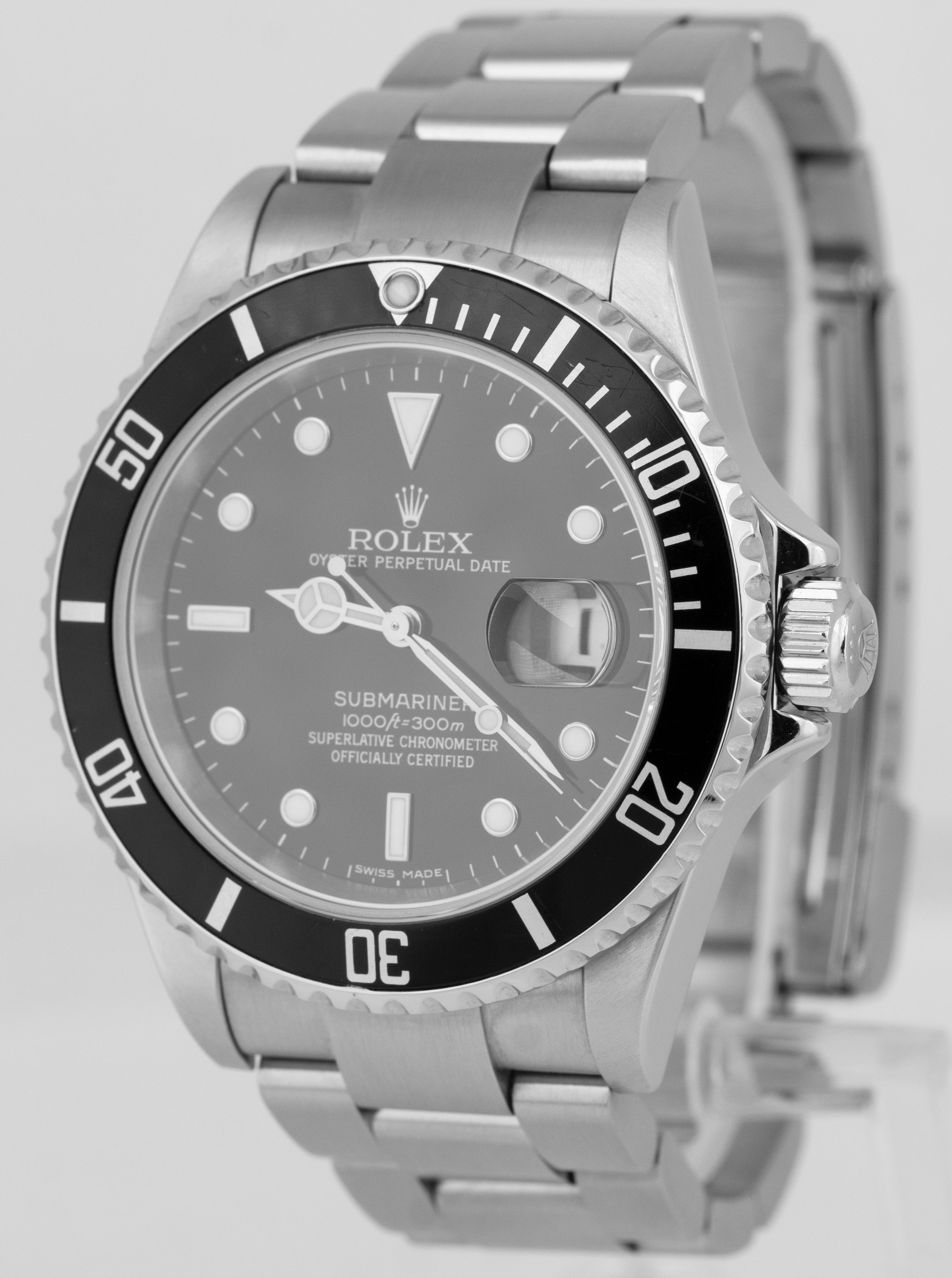 Rolex Submariner Date 40mm Stainless Steel Oyster NO-HOLES Black Watch 16610