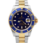 Rolex Submariner Date Two-Tone Gold Blue 40mm Stainless PAPERS Watch 16613 B+P