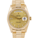 Rolex Day-Date President 36mm CHAMPAGNE BAGUETTE DIAMOND Fluted 18K Gold 18238