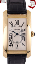 MINT 2001 Cartier Tank Americaine 1740 18K Yellow Gold Auto 46mm White W2603156