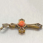 1880's Antique Victorian 14k Yellow Gold Carved Coral Cross