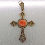 1880's Antique Victorian 14k Yellow Gold Carved Coral Cross