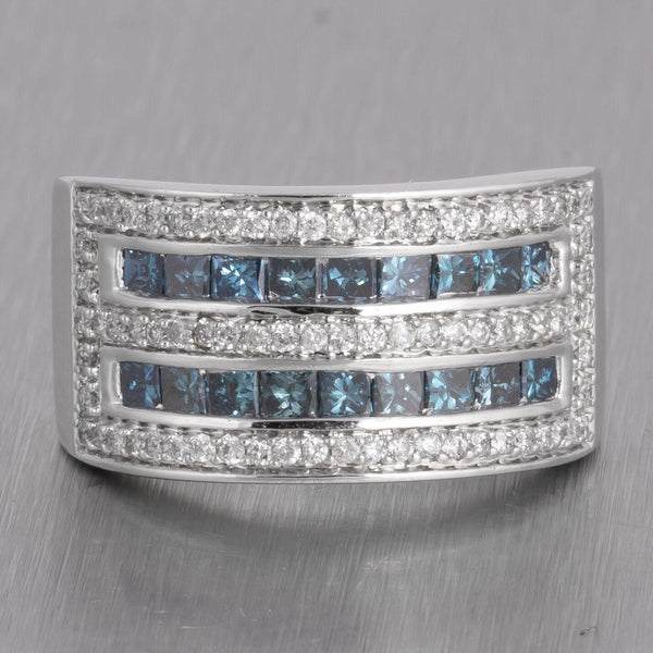 Mens white gold clearance blue diamond wedding band