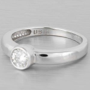 14k White Gold Bezel Set Round Diamond Solitaire Bridal Ring 0.45ct Size 7