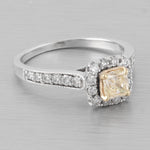 14k White Gold Princess Cut Fancy Yellow Diamond Halo Ring 0.75ctw sz 6.75