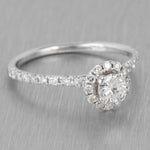 Modern Estate 14k White Gold Diamond Halo Engagement Ring 0.66ctw Size 6