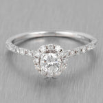 Modern Estate 14k White Gold Diamond Halo Engagement Ring 0.66ctw Size 6