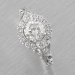 18k White Gold 0.77ct Diamond Milgrain Halo Engagement Ring 1.02ctw H SI1 Size 4