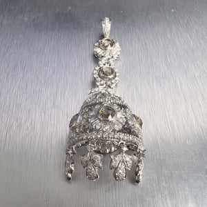 Antique Art Deco 18k White Gold Diamond Filigree Floral Pendant 1.70ctw