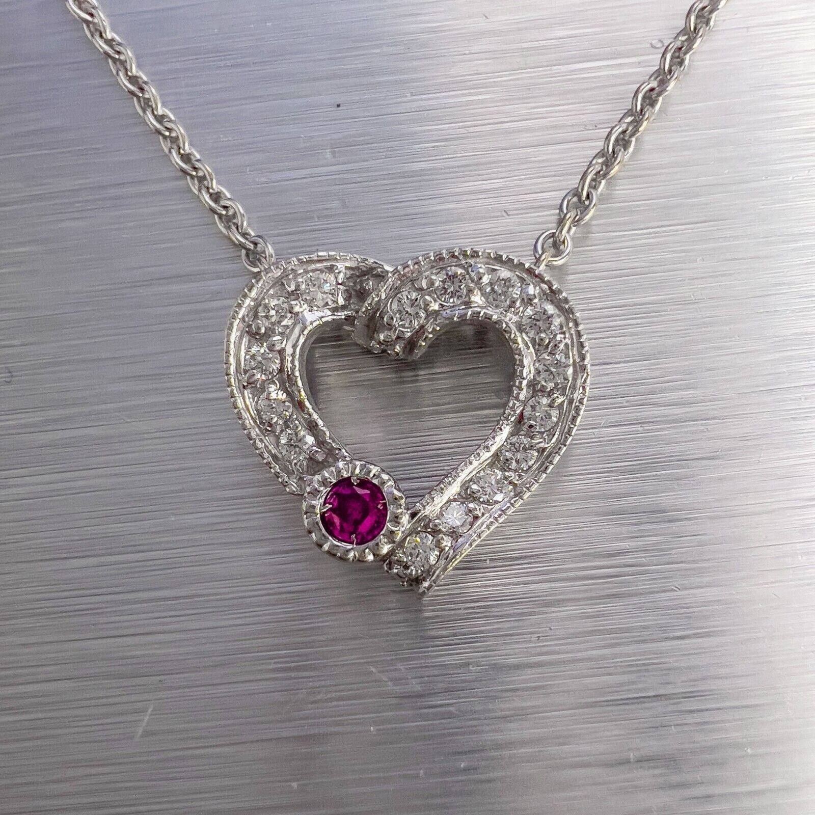 Pink Sapphire and Diamond Heart Pendant in 14k White Gold