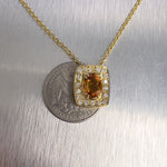 18k Yellow Gold Oval Citrine Diamond Halo Cushion Pendant Necklace 0.36ctw 17.5"