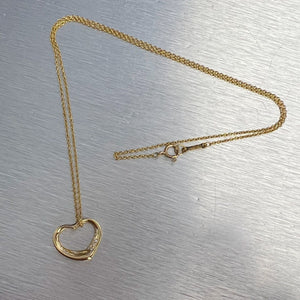 Tiffany & Co. Elsa Peretti 15mm Open Heart 18k Yellow Gold Diamond Necklace 16"