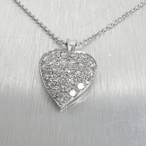 14k White Gold Single Cut Diamond Pave Heart Pendant Necklace 0.45ctw 16"