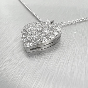 14k White Gold Single Cut Diamond Pave Heart Pendant Necklace 0.45ctw 16"