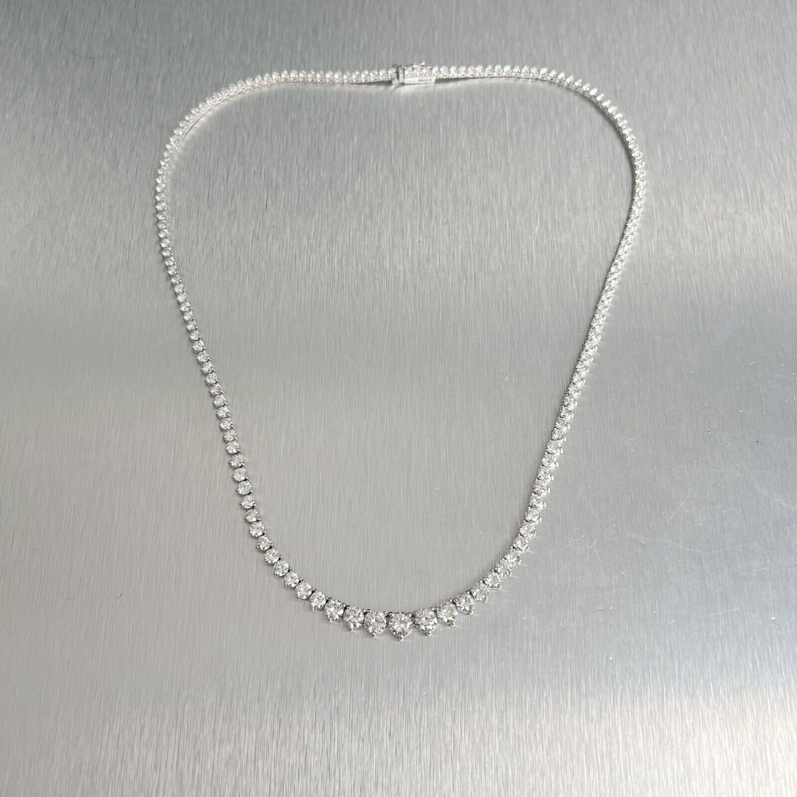 14k White Gold Round Diamond Graduated Tennis Necklace 10.71ctw G VS2-SI1 17"