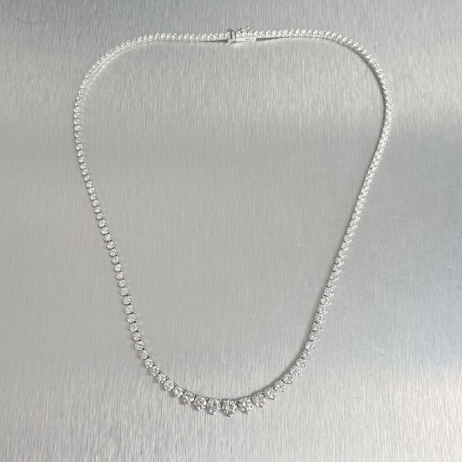 14k White Gold Round Diamond Graduated Tennis Necklace 10.71ctw G VS2-SI1 17"