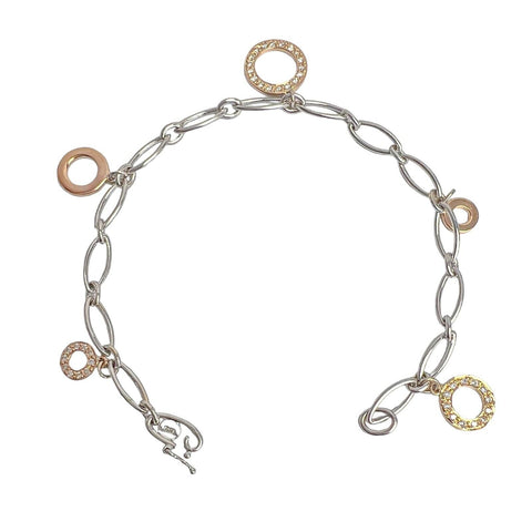 18k White Yellow Rose Gold Diamond Circlet Charm Oval Link Bracelet 6.75" 0.25ct