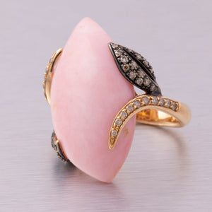 Ambrosi 18k Rose Gold, Cabochon Rose Quartz & 0.60ctw Chocolate Diamond Ring