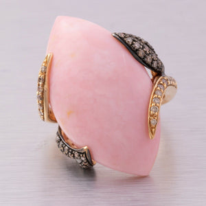 Ambrosi 18k Rose Gold, Cabochon Rose Quartz & 0.60ctw Chocolate Diamond Ring