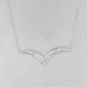 Estate 14k White Gold Diamond Chevron Pendant Necklace 17.5" 1.03ctw VINTAGE