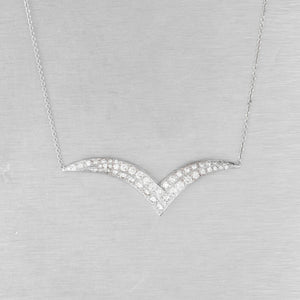 Estate 14k White Gold Diamond Chevron Pendant Necklace 17.5" 1.03ctw VINTAGE